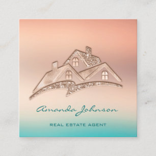 Carte De Visite Carré Logo Personnalisé Maison Agent Immobilier Accueil 