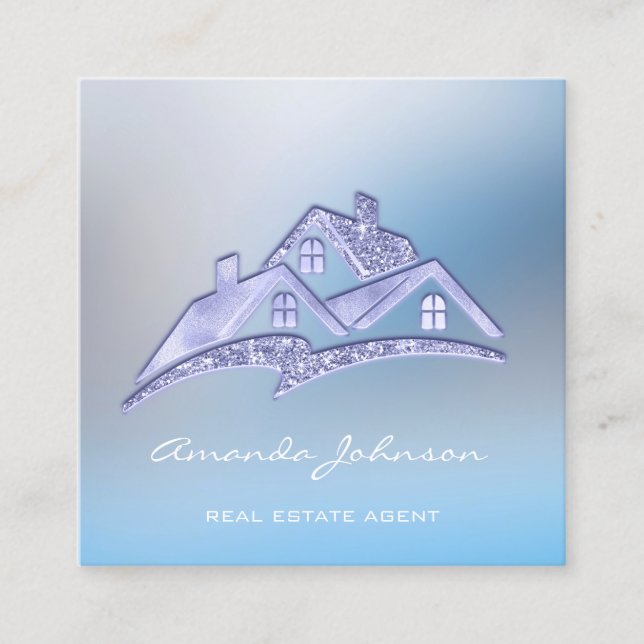 Carte De Visite Carré Logo Personnalisé Maison Agent Immobilier Home Gla (Devant)