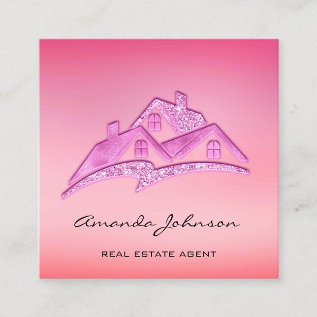 Carte De Visite Carré Logo Personnalisé Maison Agent Immobilier Home Pin (Devant)