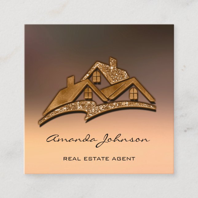 Carte De Visite Carré Logo Personnalisé Maison Agent Immobilier Maison B (Devant)