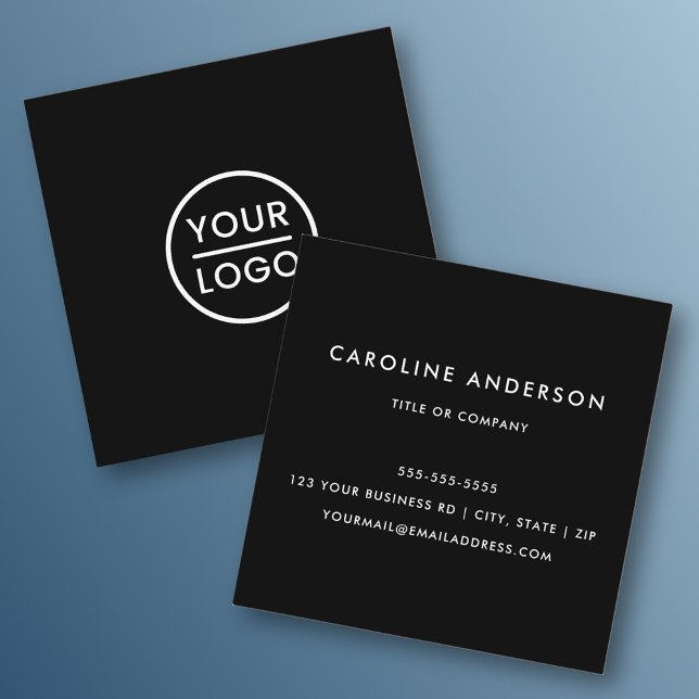 Carte De Visite Carré Logo personnalisé noir, élégant, carré, profession (Créateur téléchargé)