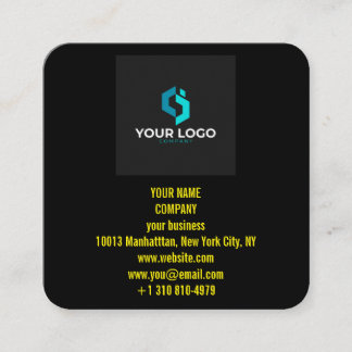 Carte De Visite Carré Logo personnalisé noir moderne et code QR