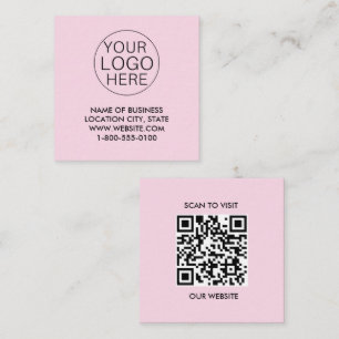 Carte De Visite Carré Logo personnalisé rose blanc et code QR