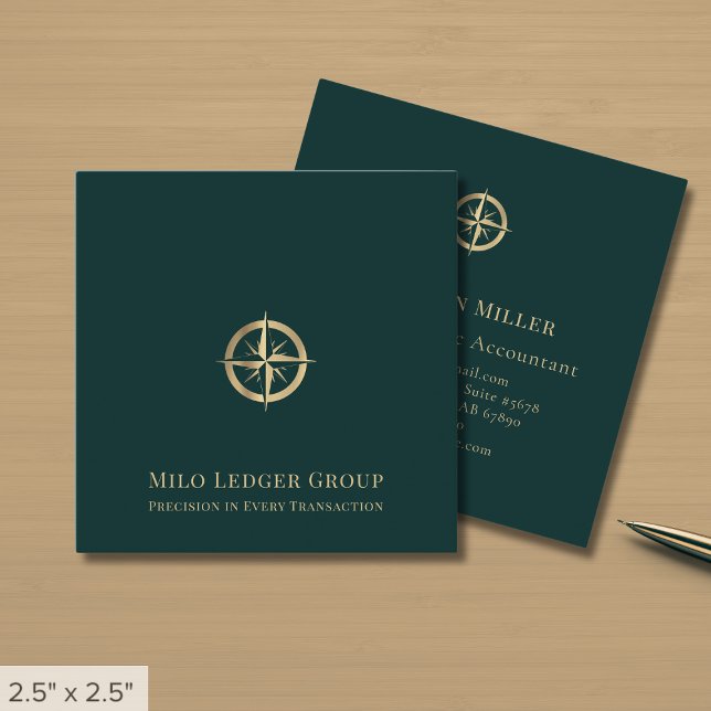 Carte De Visite Carré Logo professionnel Gold Compass (Créateur téléchargé)