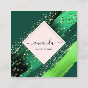 Carte De Visite Carré Logo professionnel maquillage de beauté Green Tro