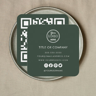 Carte De Visite Carré Logo professionnel minimaliste Qr Code Forêt vert