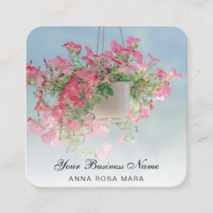 Carte De Visite Carré *~* Logo QR Rose Floral Flower Hanging Petunia Pot