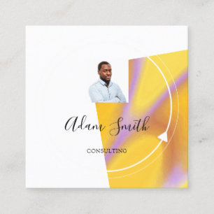 Carte De Visite Carré Logo QRCode Personnalisé Photo Jaune Blanc