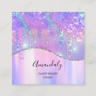 Carte De Visite Carré Logo rose Holograph Driap Logo Mermaid Cire Nails
