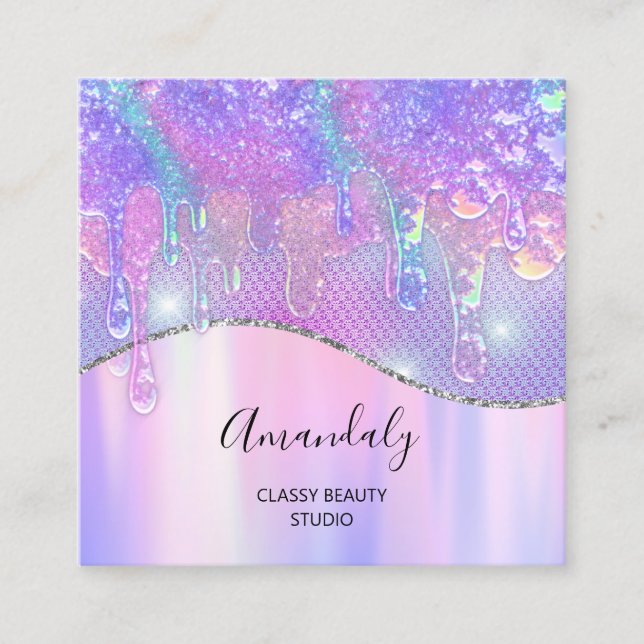 Carte De Visite Carré Logo rose Holograph Driap Logo Mermaid Cire Nails (Devant)