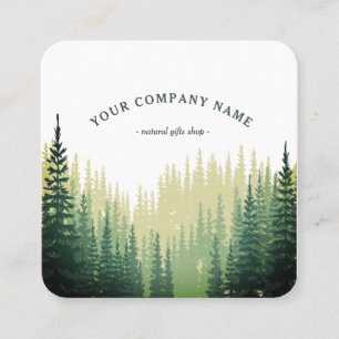 Carte De Visite Carré Logo rustique de forêt de pin