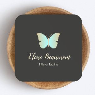 Carte De Visite Carré Logo simple à papillon turquoise