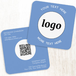 Carte De Visite Carré Logo simple et texte QR Code bleu
