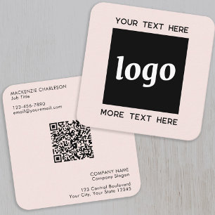 Carte De Visite Carré Logo simple et texte QR Code bleu rose
