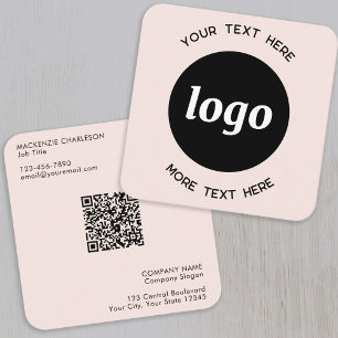 Carte De Visite Carré Logo simple et texte QR Code bleu rose
