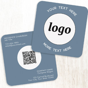 Carte De Visite Carré Logo simple et texte QR Code Dusty Blue Grey