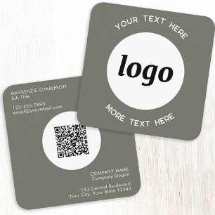 Carte De Visite Carré Logo simple et texte QR Code Sage vert