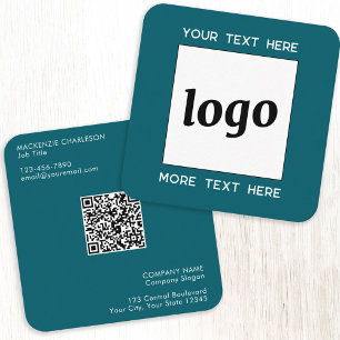 Carte De Visite Carré Logo simple et texte QR Code Turquoise vert