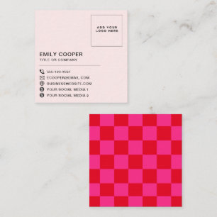 Carte De Visite Carré Logo simple moderne en damier rouge rose