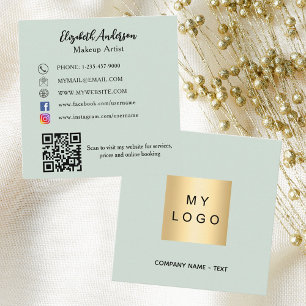 Carte De Visite Carré Logo vert Sage Code QR médias sociaux