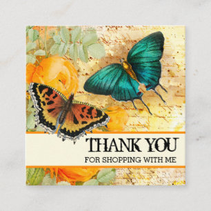 Carte De Visite Carré Logo vintage de papillons Floral Merci