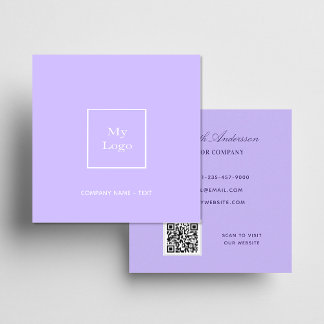 Carte De Visite Carré Logo Violet lavande QR code élégant