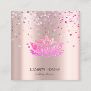 Carte De Visite Carré Lotus Élégant et Stylé, Confettis Rose Gold