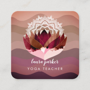 Carte De Visite Carré Lotus Mandala Méditation Yoga Bohème Violet  