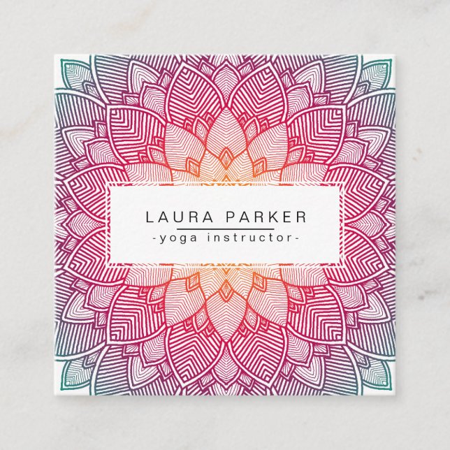 Carte De Visite Carré Lotus Mandala Yoga Instructeur Méditation Holistic (Devant)