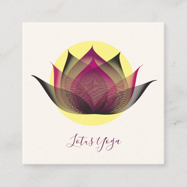 Carte De Visite Carré Lotus rose Jaune Art Élégant Yoga unique (Devant)