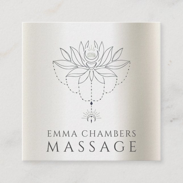 Carte De Visite Carré Lotus Thérapiste Massage Fleur Pearlescent (Devant)