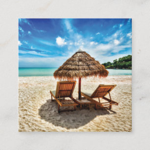 Carte De Visite Carré Lounge on beach throw pillow