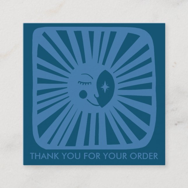 Carte De Visite Carré Lune bleue brillante Charming Boho Order Merci (Devant)