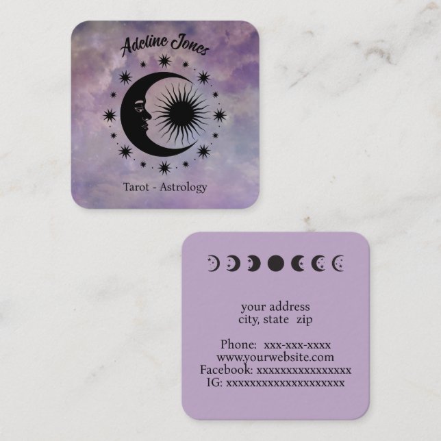 Carte De Visite Carré Lune céleste et étoiles (Devant / Derrière)