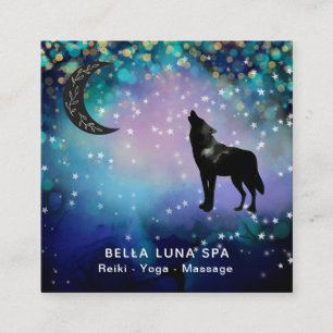Carte De Visite Carré *~* Lune Cosmic ~ Howling Wolf Rainbow Shaman 