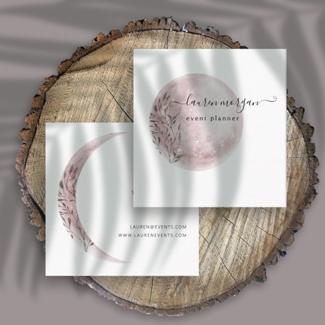 Carte De Visite Carré Lune mystique rose pâle Élégant (Créateur téléchargé)