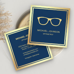 Carte De Visite Carré Lunettes de vue en feuille d'or bleu Optométriste