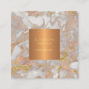 Carte De Visite Carré Luxe élégant glam rose or marbre monogrammed