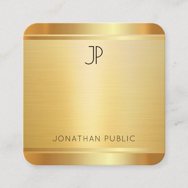 Carte De Visite Carré Luxe Faux Gold Premium Silk Fini Élégant (Devant)