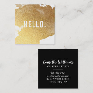 Carte De Visite Carré LUXE MINIMALIST glam fausse feuille or splash noir