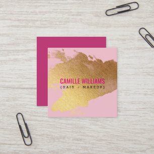 Carte De Visite Carré LUXE MINIMALIST glam faux feuille d'or splash rose