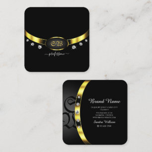 Carte De Visite Carré Luxueux noir et or avec diamants Monogram