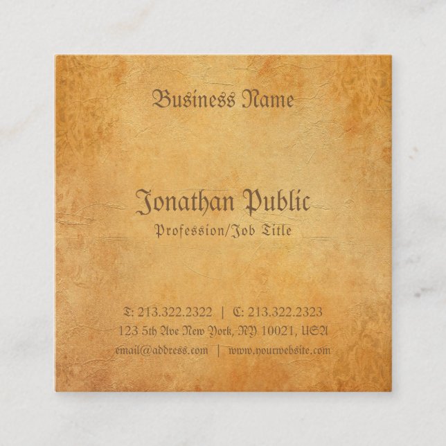 Carte De Visite Carré Luxueux Nostalgique Vieux Papier Look Professionne (Devant)