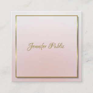 Carte De Visite Carré Luxueux Or moderne manuscrit Nom de script rose