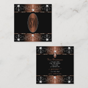 Carte De Visite Carré Luxueux ornements Brown noirs Monogramme