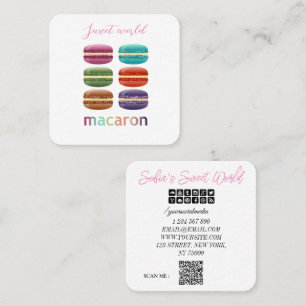 Carte De Visite Carré Macarons colorés Sweets Qr Code Carré moderne