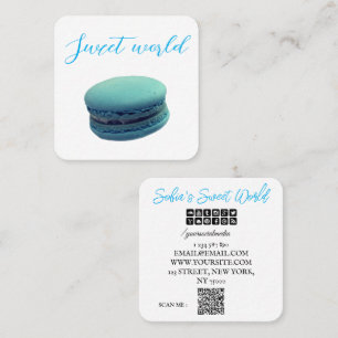 Carte De Visite Carré Macarons colorés Sweets Qr Code Carré moderne