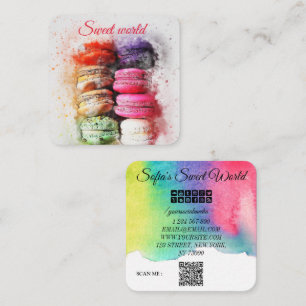 Carte De Visite Carré Macarons colorés Sweets Qr Code Moderne Carré Bus