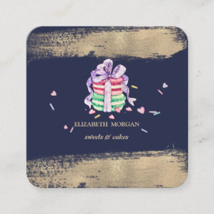 Carte De Visite Carré Macarons Élégants avec Faux de Dorure à Coup de Pi