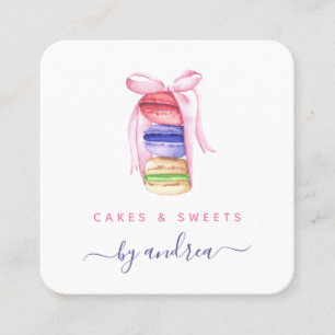 Carte De Visite Carré Macarons et code QR de ruban rose
